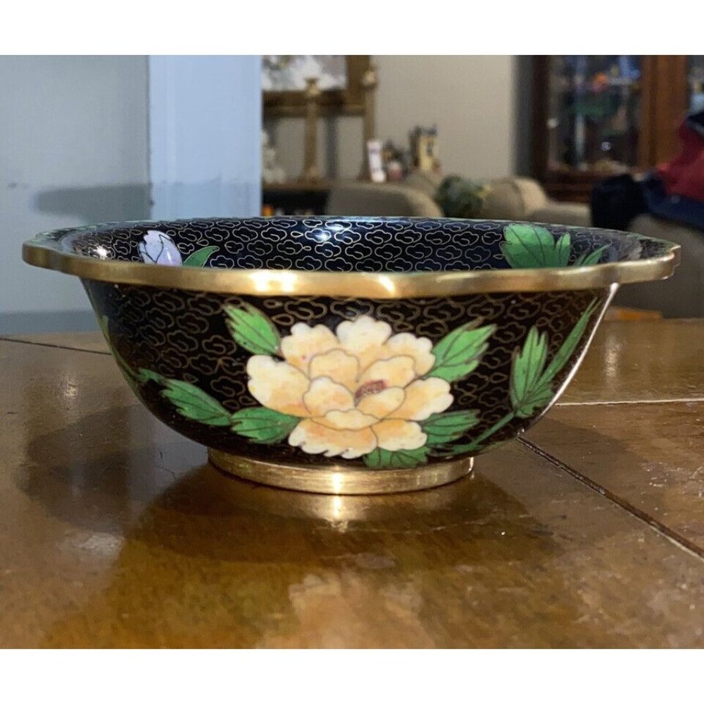 Vintage Jingfa Cloisonné Asian Chinese China Beautiful Bowl Flower Floral PRC